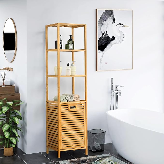 Giantex 63'' Tilt Out Laundry Hamper and 4-Tier Storage Shelves, Removable - Image 4