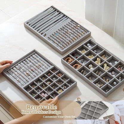 Large Jewelry Drawer Organizer Trays Set of 4, Stackable Velvet Jewelry Trays - Image 3