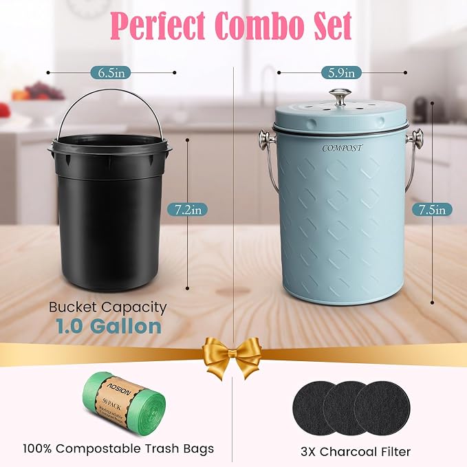 AOSION Countertop Compost Bin Kitchen, Odorless Indoor Compost Bin - Image 3