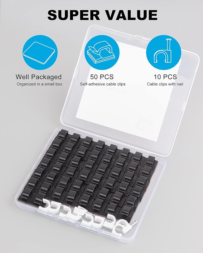 60 PCS Adhesive Cable Clips, Upgraded Wall Wire Clips - Image 2