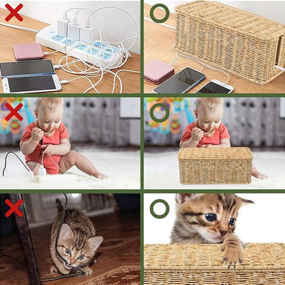 Cable Management Box, Handmade Rattan Cable Organizer, 2 Open Slots Cords Hider - Image 8
