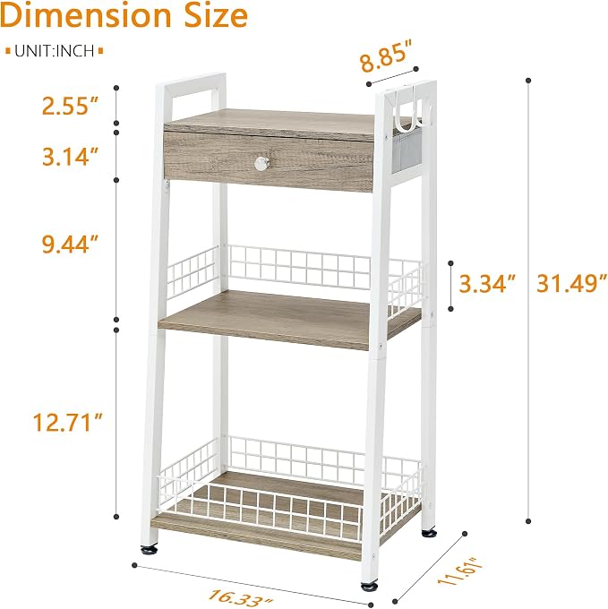 3-Tier Ladder Shelf with Drawer, Bathroom Floor Storage Shelf, Freestanding - Image 3