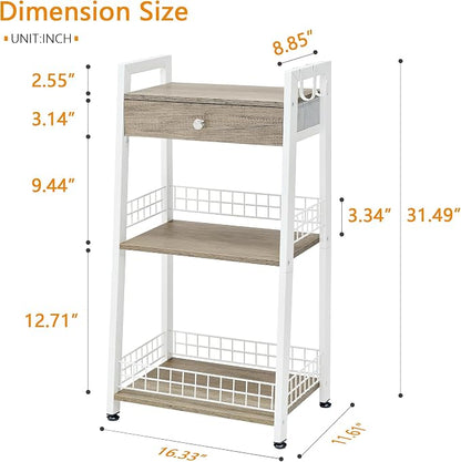 3-Tier Ladder Shelf with Drawer, Bathroom Floor Storage Shelf, Freestanding - Image 3