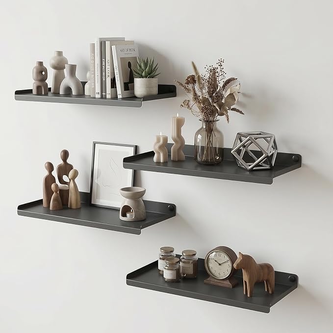 16X8 Inch Metal Wall Shelf Set of 4, Metal Wall Mounted Floating Shelves by MQKIWAO