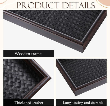 2Pcs Wooden Valet Tray with Leather Base, 11.8 x 7.87inches Entryway Bedside - Image 3