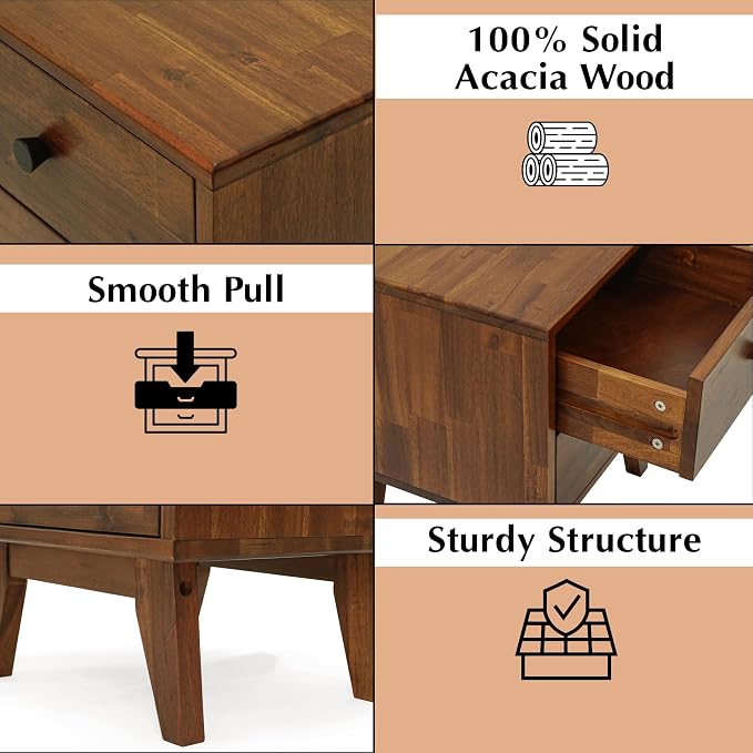 Acacia Silvia Nightstand with 2 Drawers, Solid Wood Bedside Table, Table with - Image 3