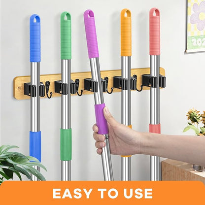 IMILLET Broom Holder Wall Mount, Bamboo Broom Hanger - Image 2