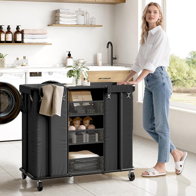 WOWLIVE Laundry Sorter 2 Section 200L Rolling Laundry Hamper - Image 2