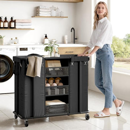 WOWLIVE Laundry Sorter 2 Section 200L Rolling Laundry Hamper - Image 2
