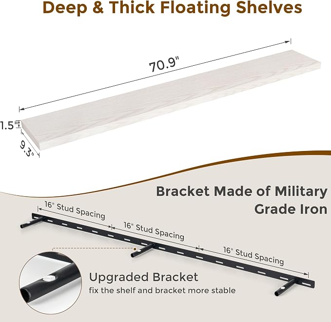 Fun Memories 72 Inch Floating Shelves, 72 x 9.3 Rustic Wooden Fireplace Mantel - Image 3