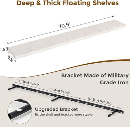 Fun Memories 72 Inch Floating Shelves, 72 x 9.3 Rustic Wooden Fireplace Mantel - Image 3