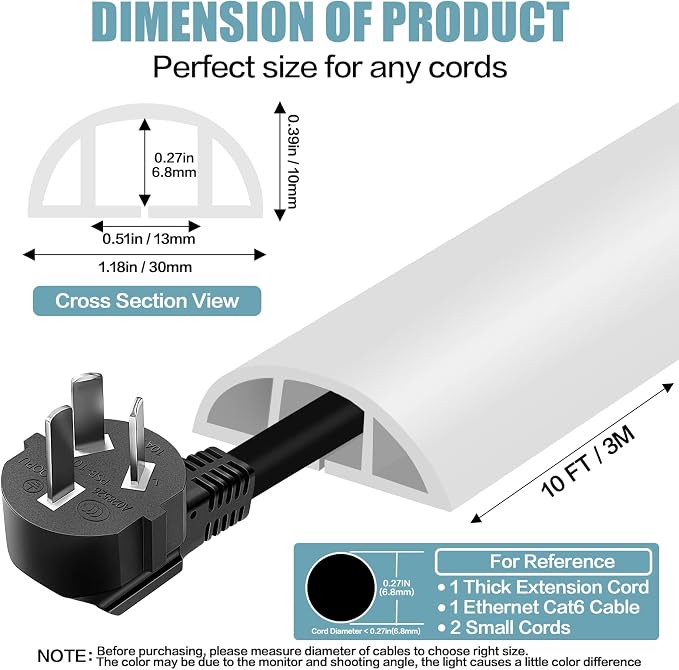 Floor Cord Cover Self Adhesive Cord Hider, 10FT Cable Management, Extension - Image 2