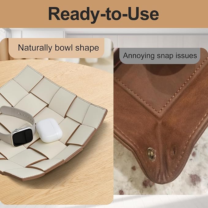 Valet Tray PU Leather Key Bowl for Men Women Entryway Table Nightstand Catchall - Image 3
