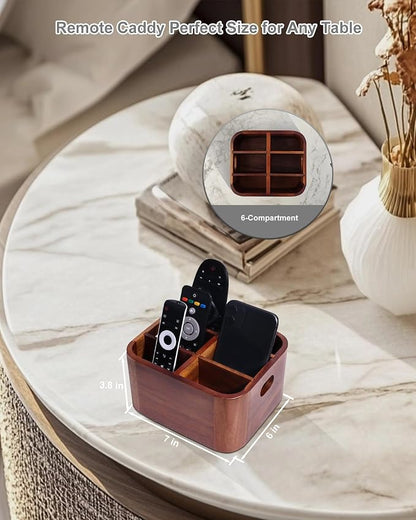 LYNG Acacia Wood Remote Control Holder Caddy, Solid Wood Organizer - Image 7