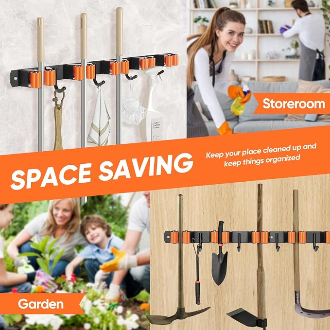 Gorlary Mop and Broom Holder Wall Mount, Broom Hanger Organizer Storage Racks - Image 5