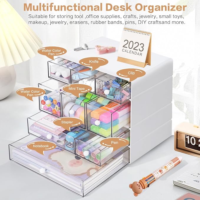 Desk Storage Organizer with 9 Drawers, 4 Tiers Stackable Desktop Craft Storage - Image 5