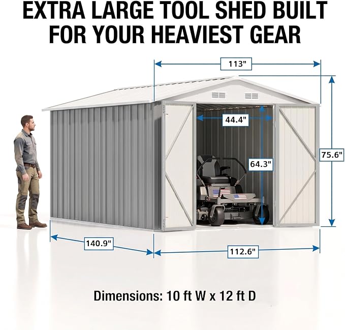 Devoko 8x12 FT Outdoor Storage Shed, Metal Tool Shed - Image 2