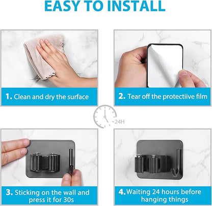 homeasy Mop Broom Holder No Drill, Mop Broom Organizer Wall Mounted Heavy Duty - Image 6