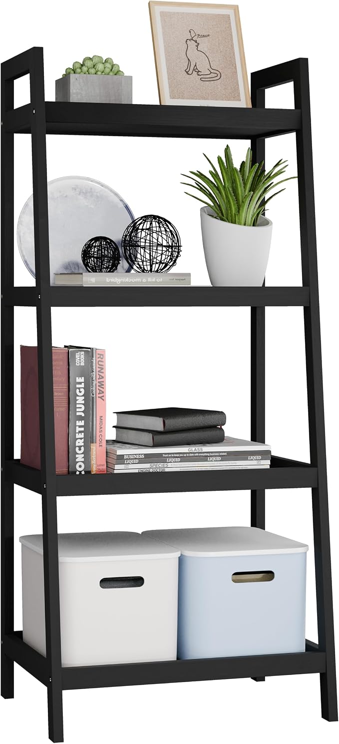 SMIBUY Bamboo Ladder Bookcase, Bathroom Storage Rack Organizer, 4 Tier and 5 by SMIBUY