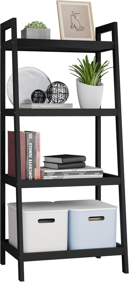 SMIBUY Bamboo Ladder Bookcase, Bathroom Storage Rack Organizer, 4 Tier and 5 by SMIBUY