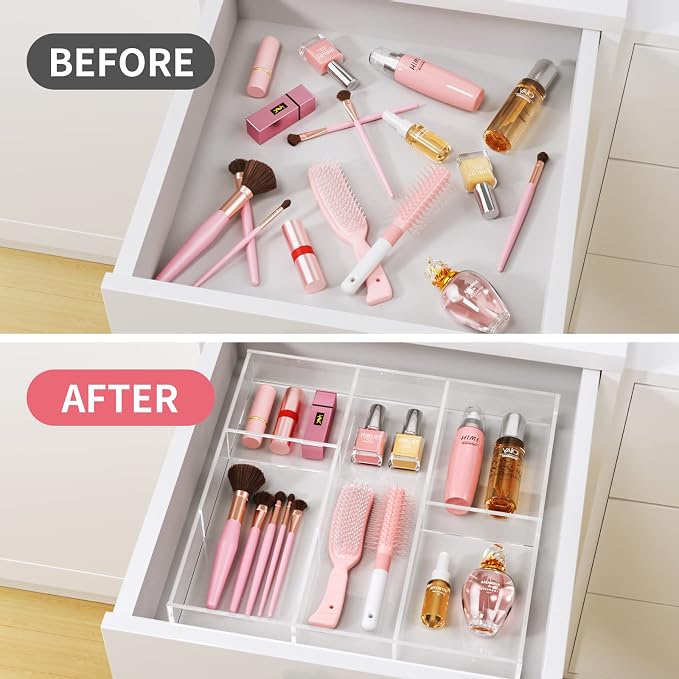 HIIMIEI Acrylic Drawer Organizer, 6 Section Clear Makeup Tray Organizer - Image 5