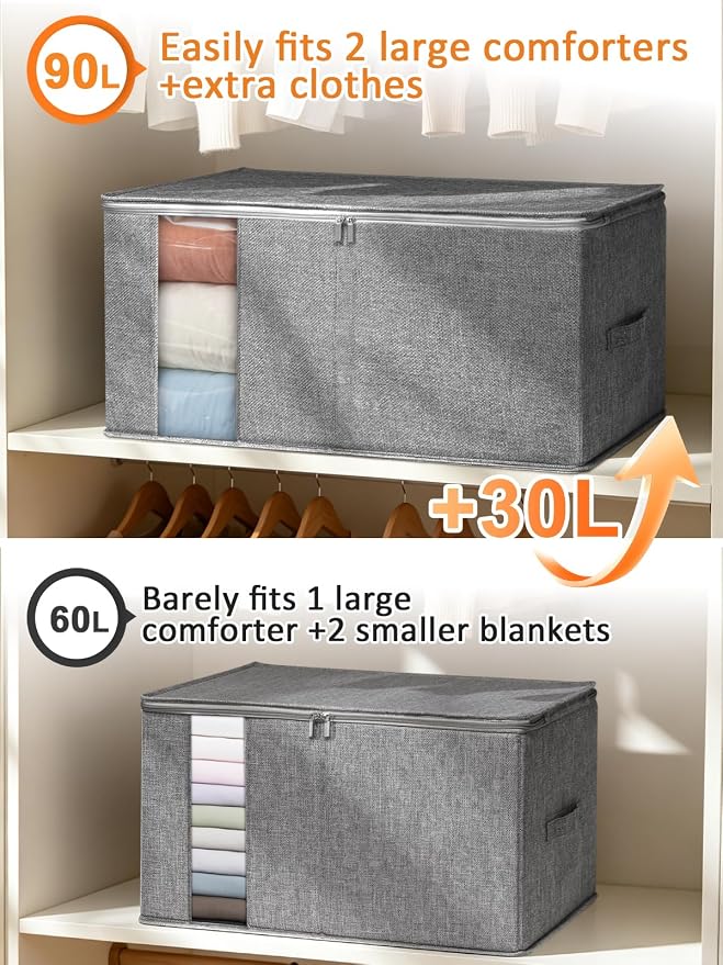 punemi King Size Comforter Storage Bag w/Sturdy Structure, 90L Extra Large - Image 3