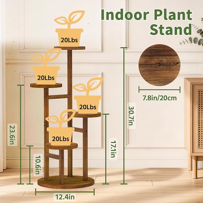 LASZOLA 4 Tiered Wood Plant Stand Indoor Corner, Flower Holder Rack Tall - Image 2