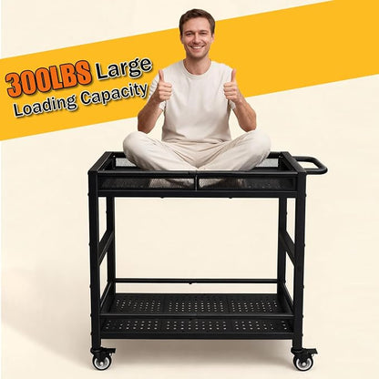 300LBS Heavy Duty Service Utility Cart on Wheels, Metal Rolling Utility Cart - Image 5