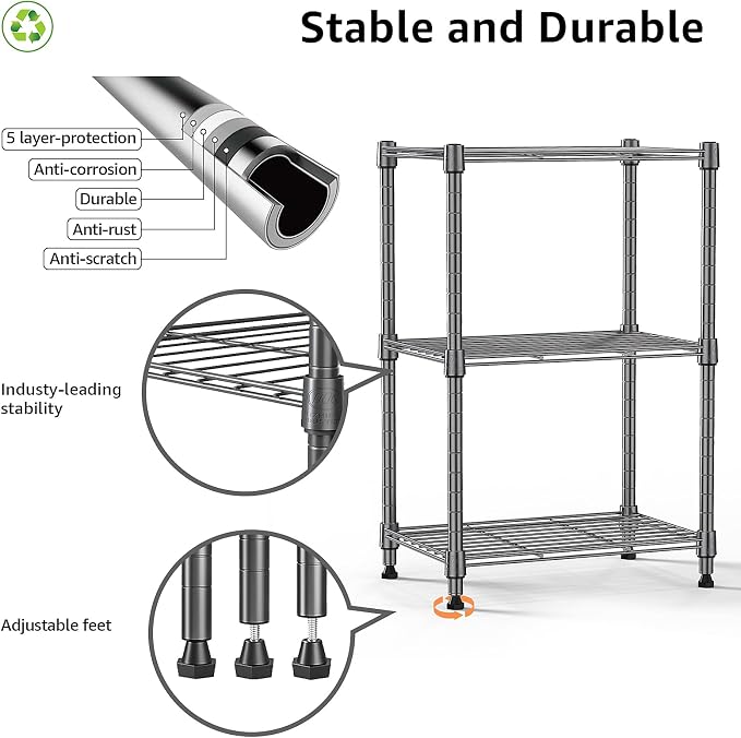 450 lbs Steel Storage Shelving 3-Tier Utility Shelving Unit Steel Organizer - Image 4