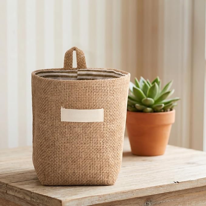2 Pack Wall Hanging Storage Bags, Cotton Linen Hanging Organizer Foldable - Image 4