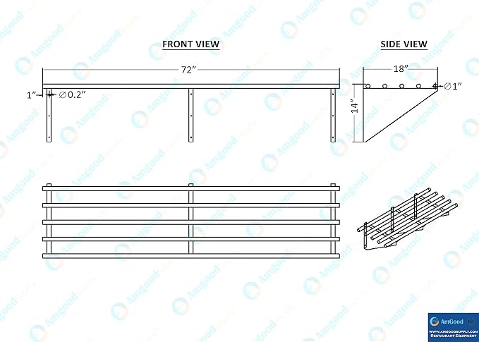 AmGood 18 in. x 72 in. NSF Stainless Steel Tubular Wall Shelf | Heavy-Duty - Image 5