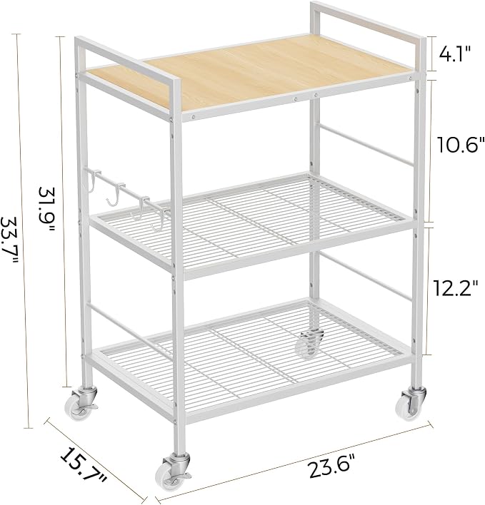 3-Tier Metal Storage Rack with Industrial Wheels, Mesh Shelving Unit with - Image 7