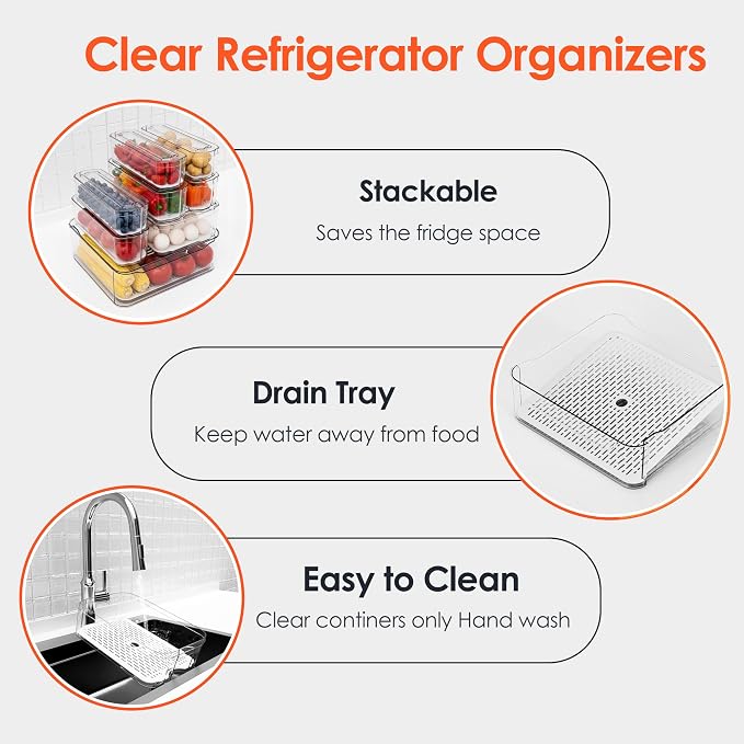 Fridge Organizers and Storage, 8 Pack Clear Freezer Organizer Bins - Image 5