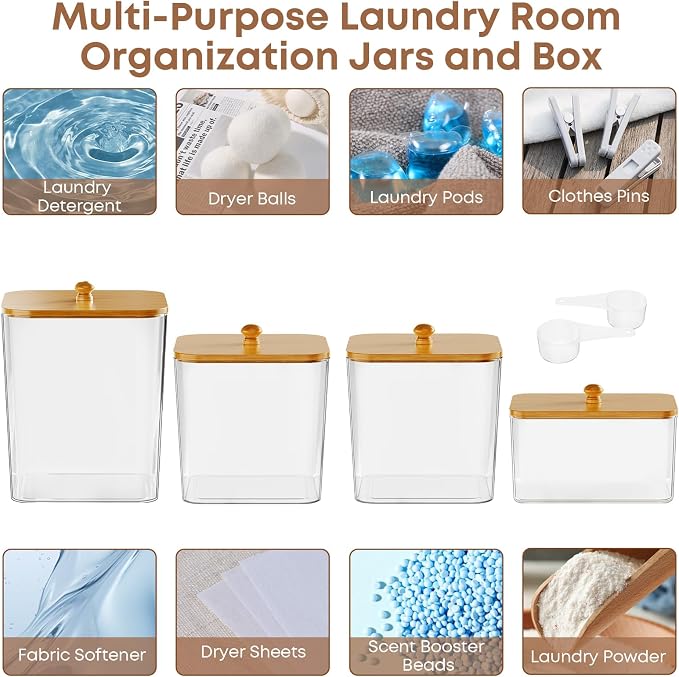 4 Pack Clear Laundry Pods Container & Dryer Sheet Holder, Plastic Square - Image 5