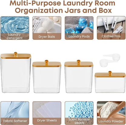 4 Pack Clear Laundry Pods Container & Dryer Sheet Holder, Plastic Square - Image 5