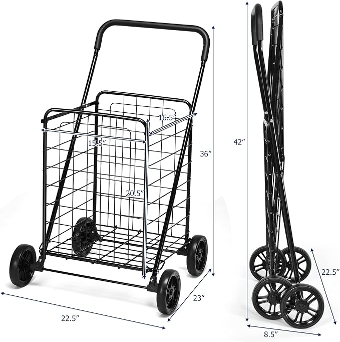 Goplus Shopping Carts for Groceries, Heavy Duty Folding Shopping Cart - Image 7