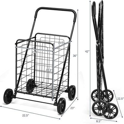 Goplus Shopping Carts for Groceries, Heavy Duty Folding Shopping Cart - Image 7