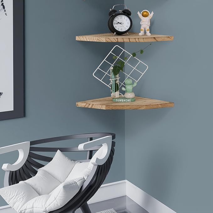 Joiishom Wood Corner Wall Shelves Set of 2, Solid Wood Corner Floating Shelves - Image 4