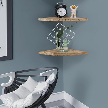 Joiishom Wood Corner Wall Shelves Set of 2, Solid Wood Corner Floating Shelves - Image 4