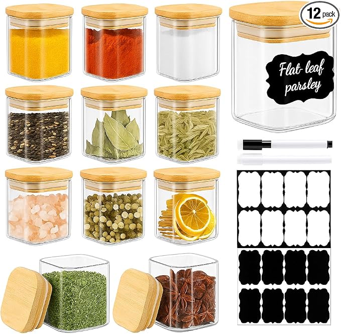 TBWIND 12 Pack 4 oz Square Glass Spice Jars by TBWIND