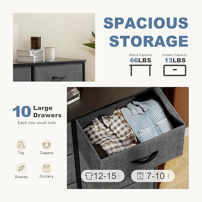 DUMOS 10 Drawer Dresser for Bedroom, Storage Organizer Chest of Drawers | Wide - Image 4