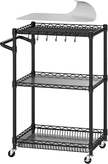 3 Tier Rolling Cart with Wheels, Metal Utility Cart - Image 8