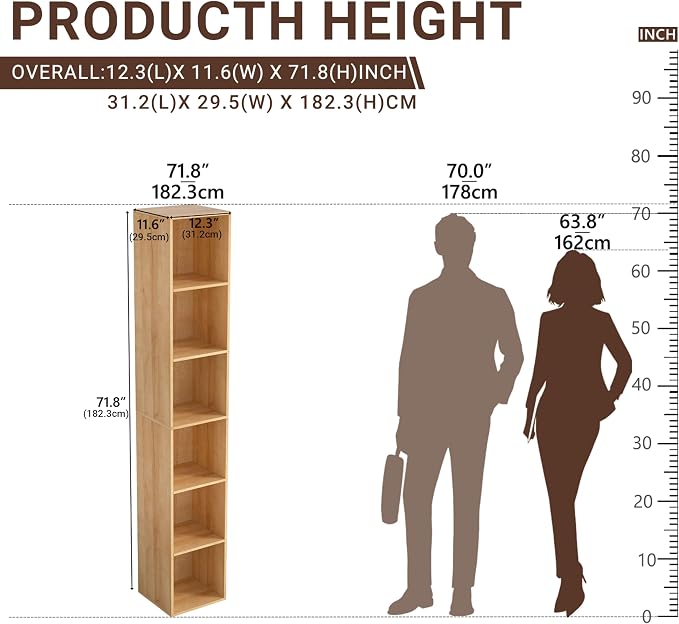 Cube Shelf Organizer, 6 Cube Oak Open Shelf, Freestanding 6-Tier Low Bookcase - Image 3