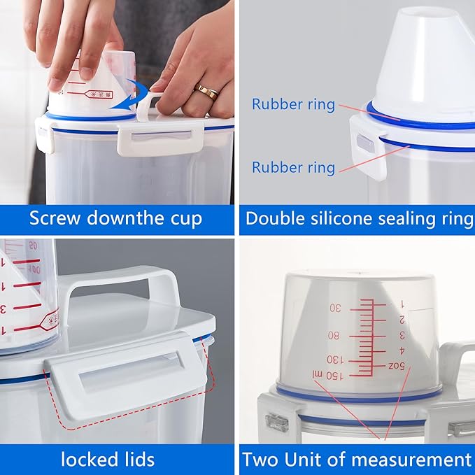 2 Pcs 5.5 LB Rice Storage Container, Airtight Cereal Flour Dispenser - Image 5