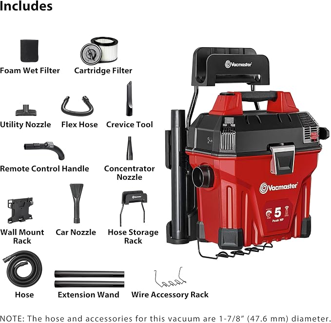 Vacmaster 5-Gallon* 5 Peak HP† Remote Control Wall Mount Wet/Dry Vac – VWMB508 - Image 2