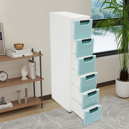 6 Drawers Plastic Storage Cabinet, Mobile Slim Utility Cart on Wheels, - Image 3