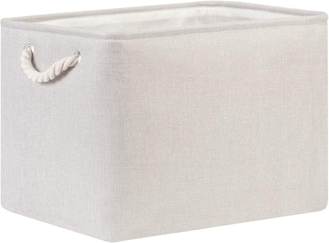 Bidtakay Large Fabric Storage Bins Beige Linen Closet Organizers Set of 2 - Image 9