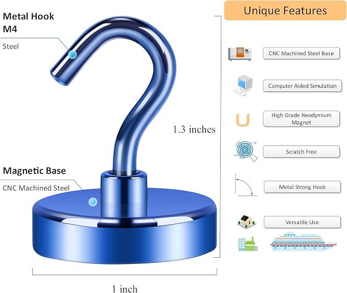 Neosmuk Magnetic Hooks, Heavy Duty 85lb+ Strong Magnet Hook - Image 2