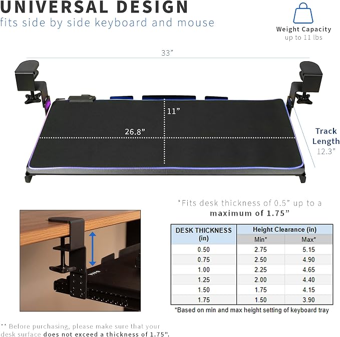 VIVO Large Height Adjustable Under Desk Keyboard Tray - Image 5