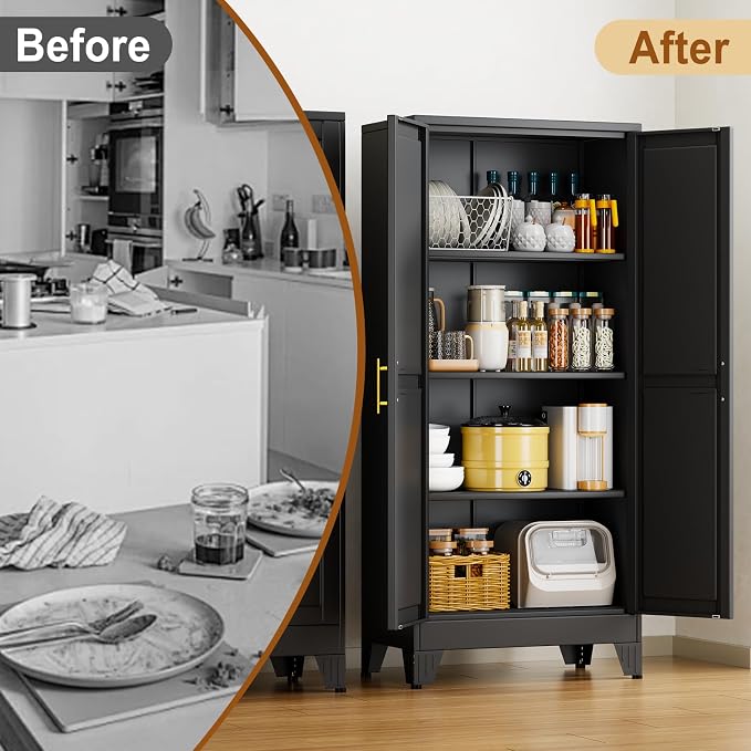 61" Black Metal Storage Cabinet - Image 8
